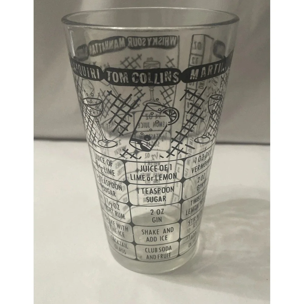 Vintage Federal Glass Barware Bartender Cocktail Mixed Drink Recipe Shaker Glass